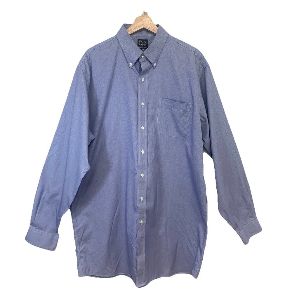 Jos A Bank Travelers Long Sleeve Dress Shirt 17-37 Blue Stripe 100% Cotton